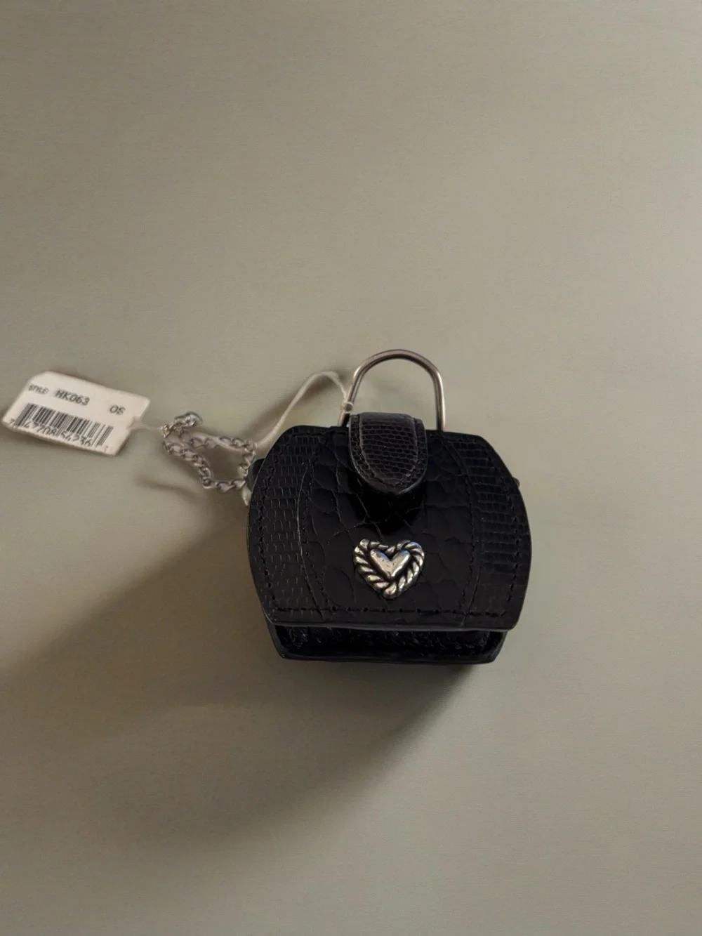 Brighton Black Croc-Texture Key Pouch with Silver Heart Watch Key Fob/Purse Fob